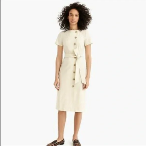 J.Crew Short-sleeve Italian Trench Dress Khaki Beige Tan Sz 2 NWT - Picture 5 of 5